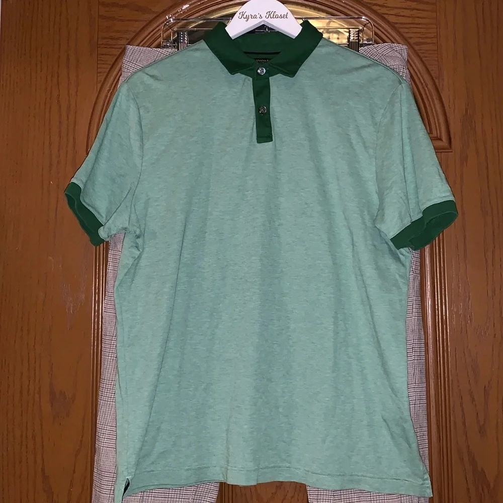 Banana Republic Luxury Touch Standard Fit Polo Shirt Two-Tone Green 100% Cotton